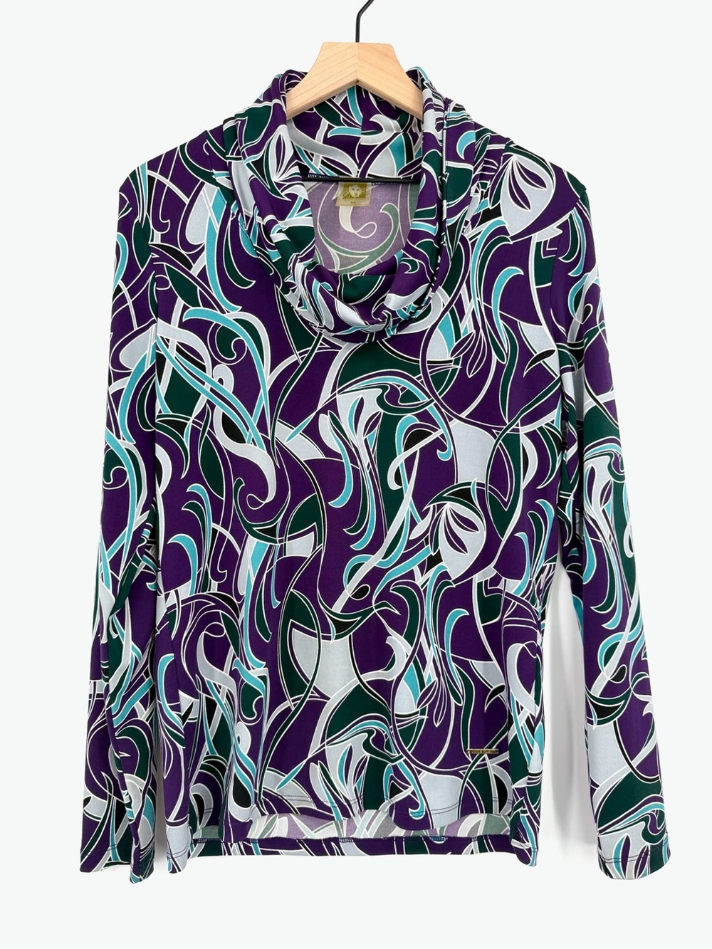 Anne Klein Purple Green Abstract Cowl Neck Top Women’s M